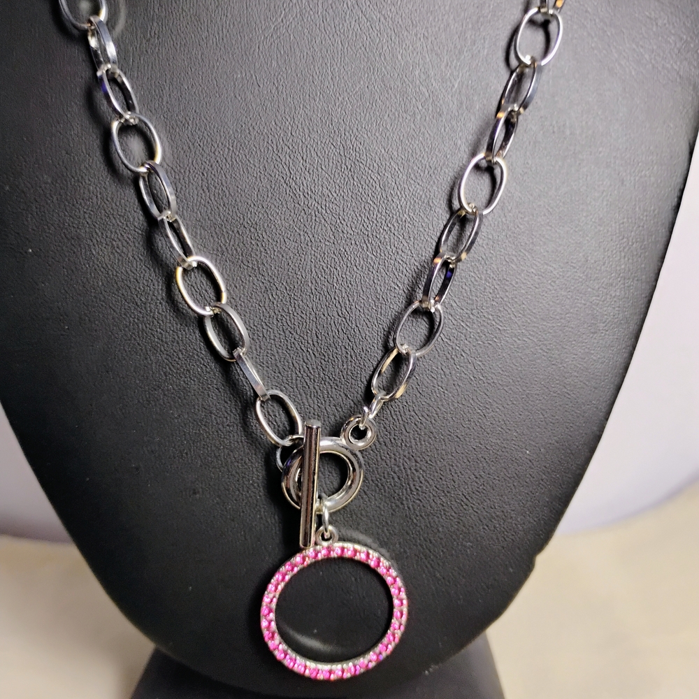 Silver and Pink Pendant Necklace
